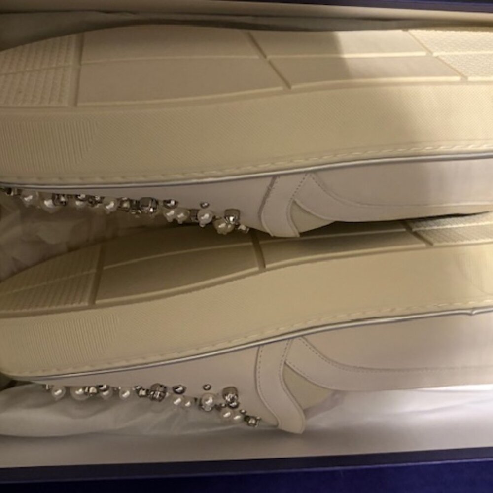 Stuart Weitzman White Crystal-Embellished Slip-On Sneakers - Picture 3 of 7